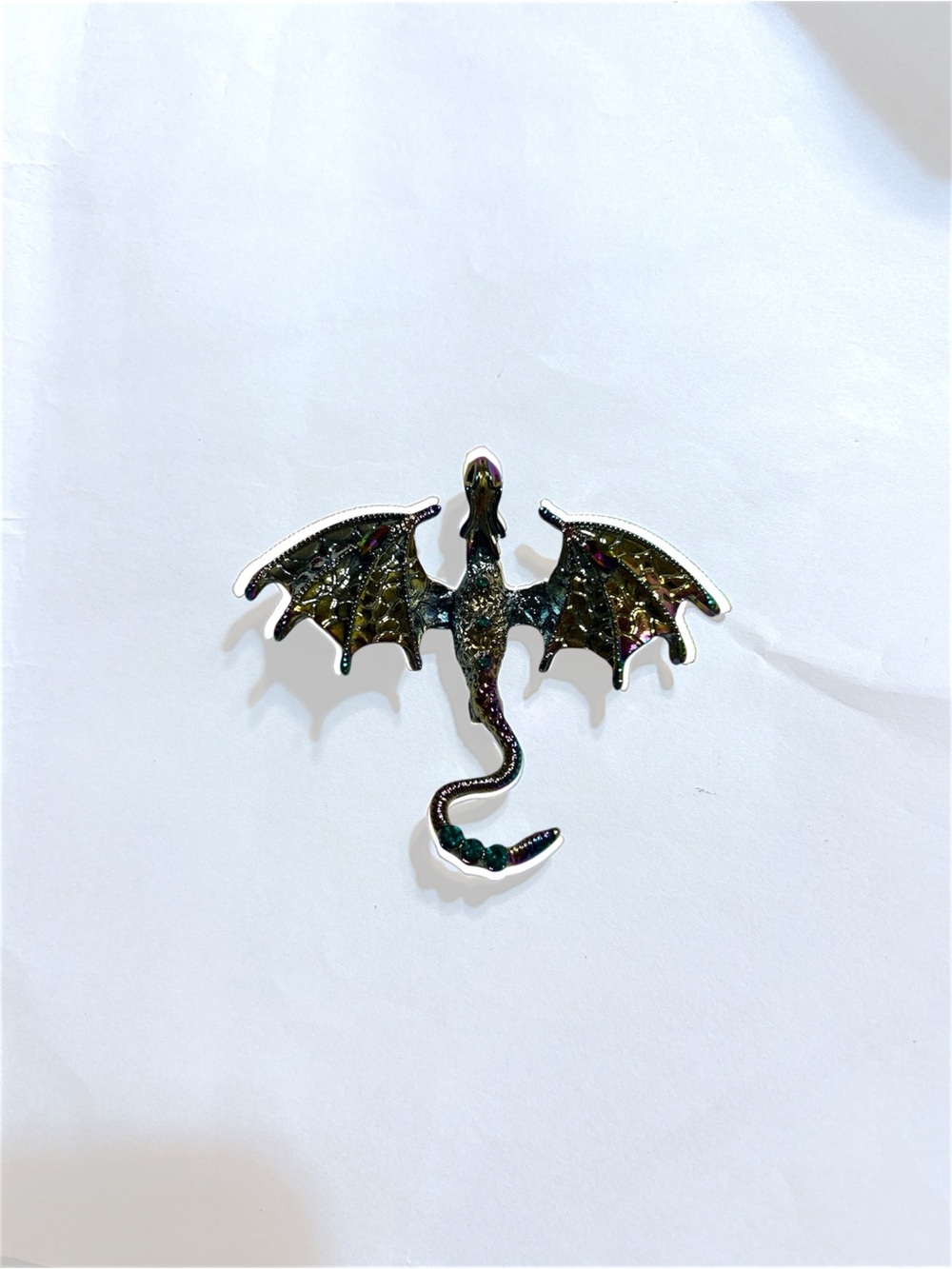 Metal Dragon Wall Accent - Iridescent Green Decorative Reptile Figurine